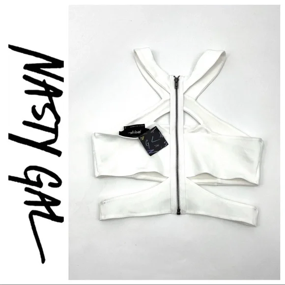 💕SALE💕 Nasty Gal White Zippered Cutout Top - Picture 2 of 6